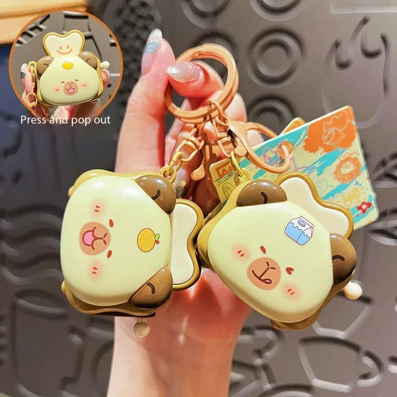 Fun Milk Box Small Fish Kapibala Toaster Keychain Cute Press the Rocker Pops up Bread Slice Orange Capybara Doll Toy Key Chains
