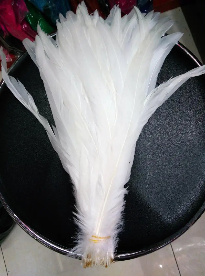 Pure White Rooster Tail feather 50pcs DIY Feathers 20-45cm/10-18inch For Costume & Mask Coque