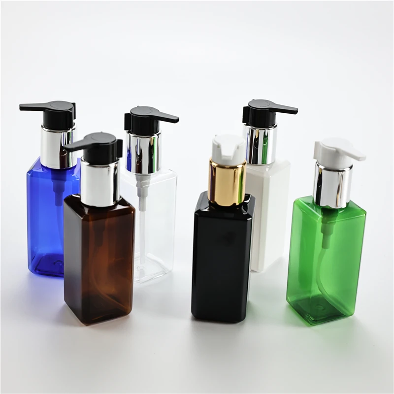 New Arrival 150ml x 40 Square Plastic Bottles With Anodized Aluminum Lotion Pump Shower Gel Shampoo Empty Cosmetic PET Container