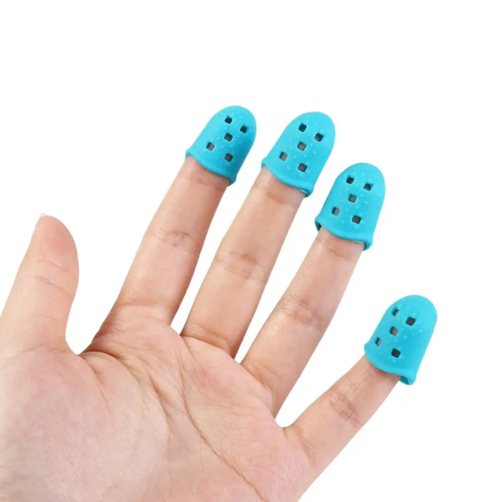 4pcs/set Non-Slip Guitar Fingertip Protectors Solid Color Rubber Thimble Silicone Finger Guards Sewing Cooking Tool
