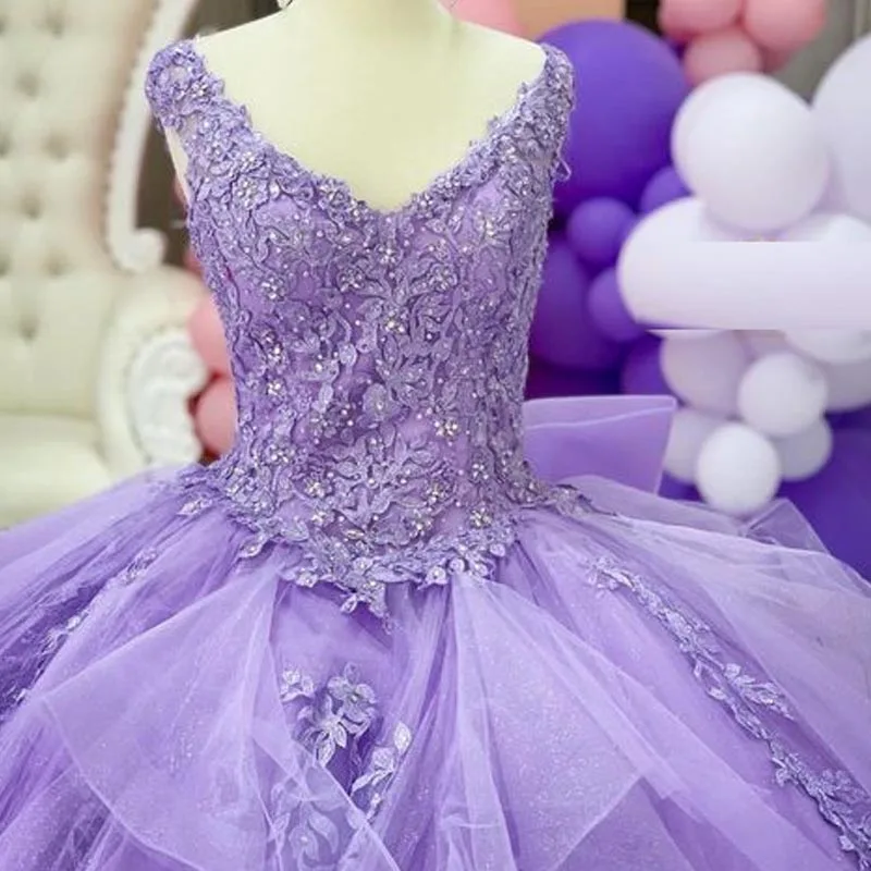 ANGELSBRIDEP Luxury Lilac Quinceanera Dresses Big Bow Back 3D Flowers Ruffles Vestidos De 15 Anos Birthday Princess Ball Gown