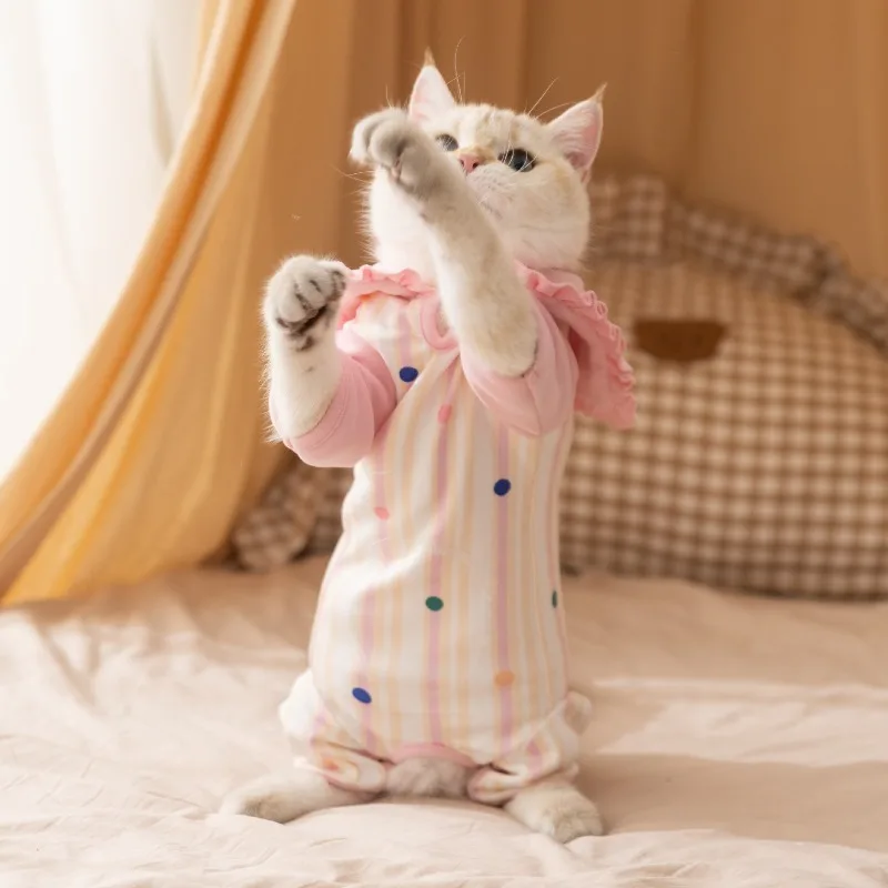 

Cat Recovery Suit Four Legs Onesie Winter Warm Soft Knit Belly Cover Anti Lick Post Surgery Clothing For Devon Rex Hairless Cats