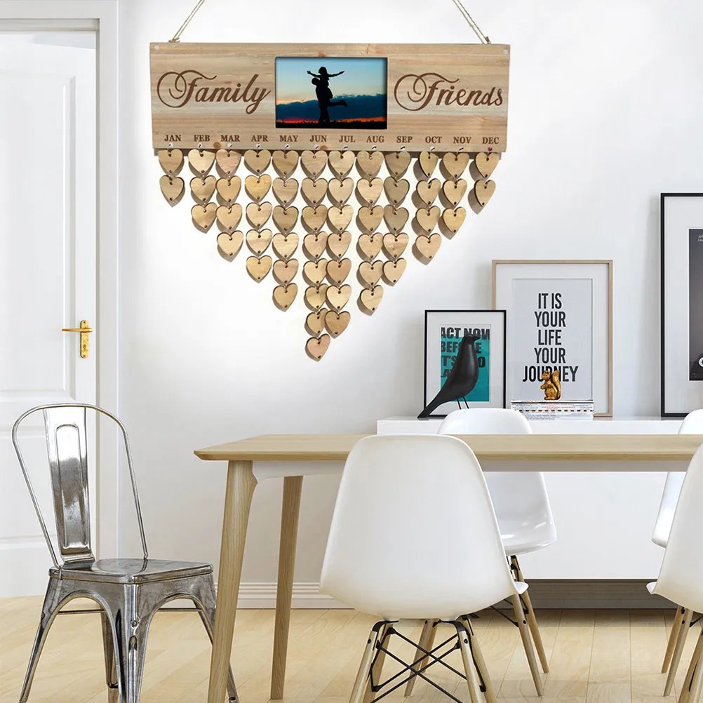 

Wooden Birthday Celebration Planner Board Heart Shape Cards DIY Hanging Reminder Board Home Decor Calendar Family Friends Gift