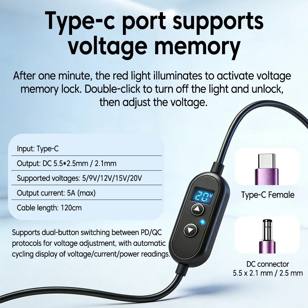 Type C To DC Power Boost Cable 5V/9V/12V/15V/20V/28V Boost Line Fast Charging USB C to DC5.5x2.1mm Power Adapter For Wifi Router