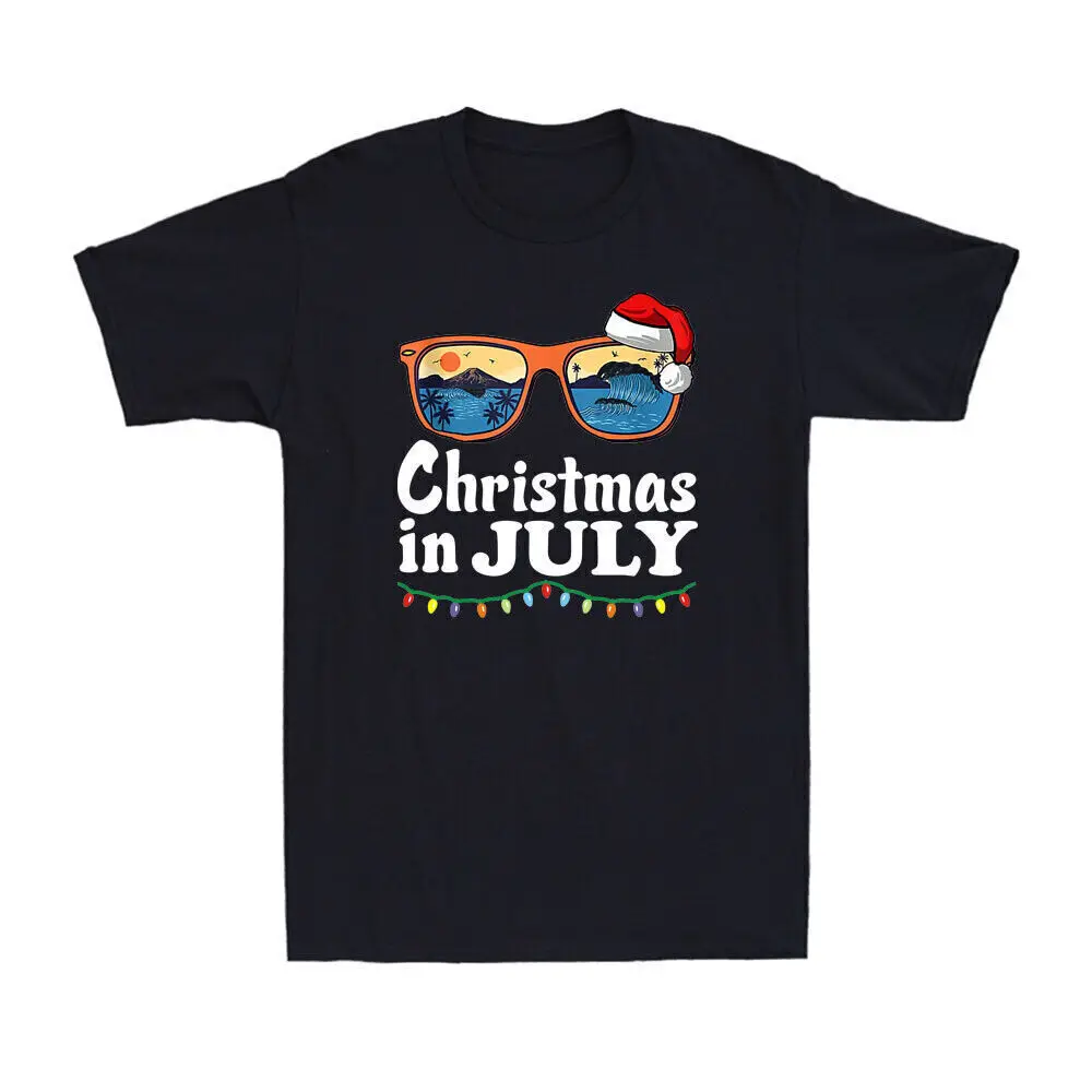 Christmas In July Santa Hat Sunglasses Summer Vacation Beach Retro Men's T-Shirt