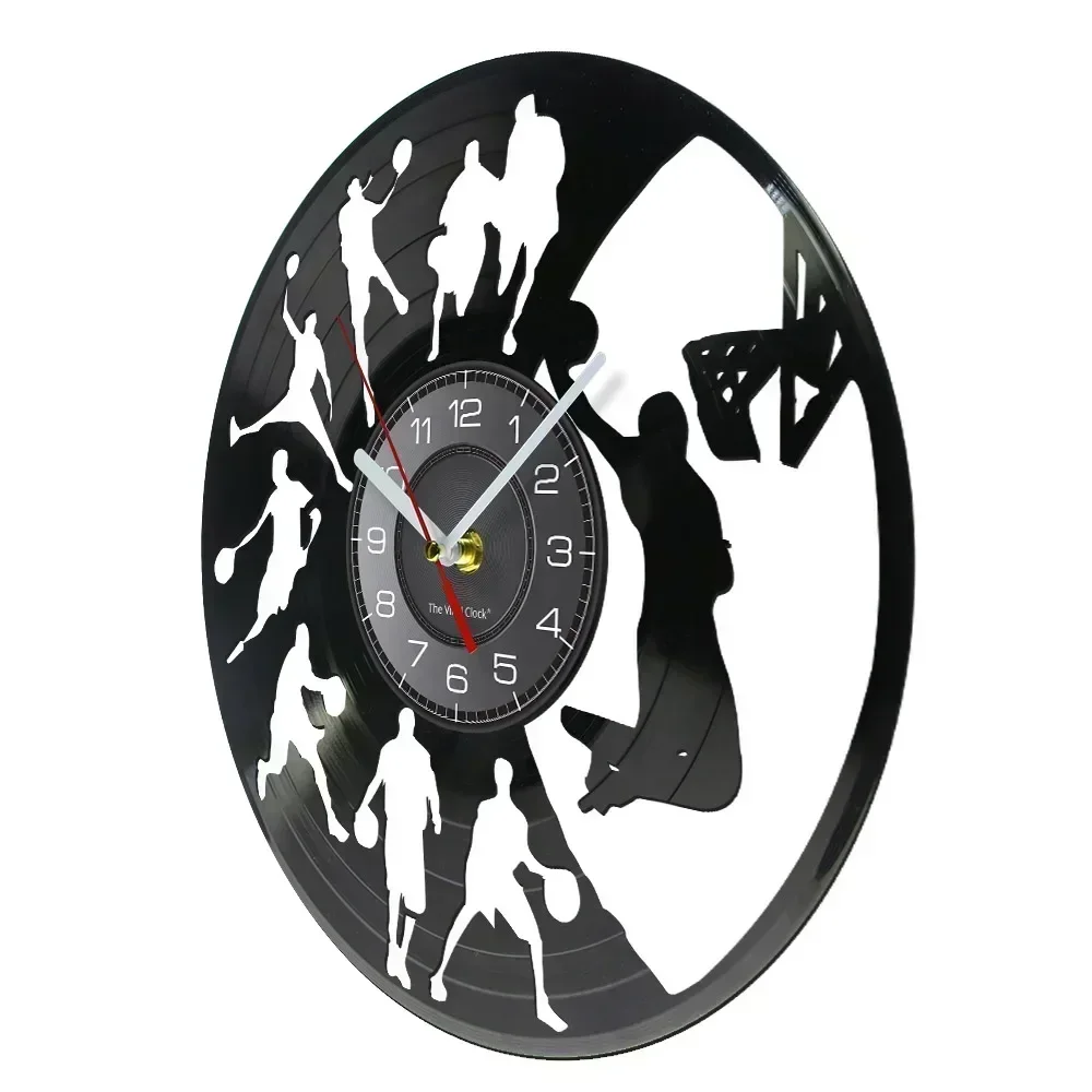 Basketball Dunk Sports Home Decoration Wall Clock Basketball Player Silhouette Dunk Vinyl Record Wall Clock LED Wall Watch