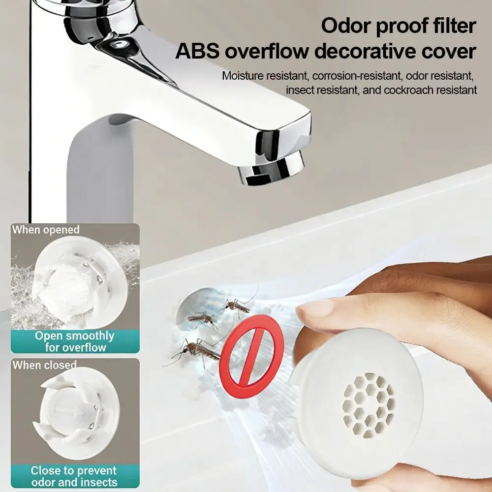 Plastic Sink Overflow Cover Anti Backflow Easy Install Overflow Ring Plug Round Decorative Washbasin Overflow Ring