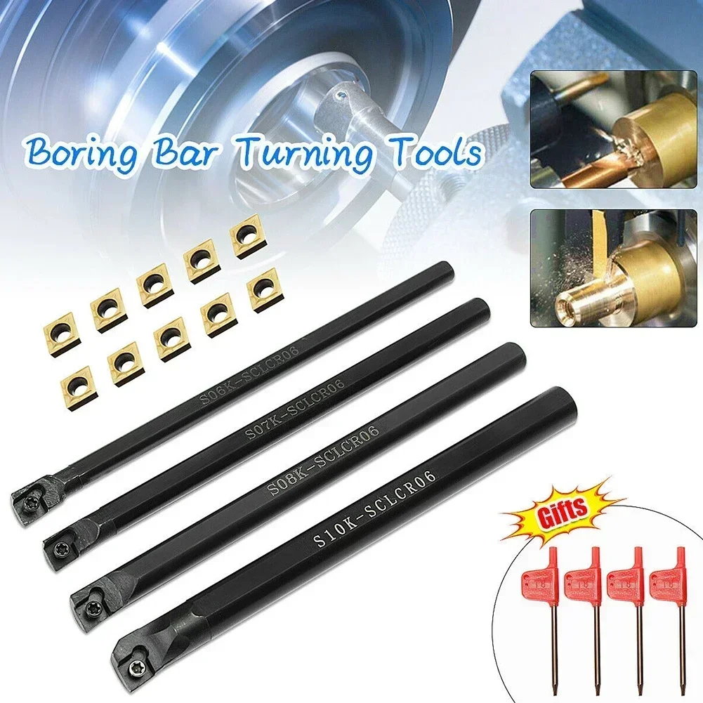 6/7/8/10mm Lathe Turning Tool Holder Boring Bar With Carbide Inserts T8 Wrench For CNC Lathe Tool Lathe Cutter