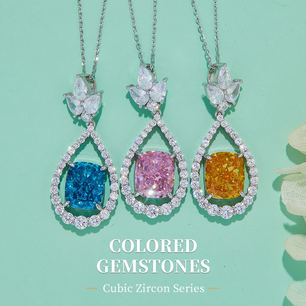 

S925 стерлингового серебра прямоугольный дисплей большой изысканный модный кулон с цирконом женское красочное ожерелье с драгоценными камнями смелое свадебное ожерелье