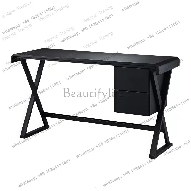 Medieval lacquered solid wood desk household computer desk bedroom study black oak writing desk workbench