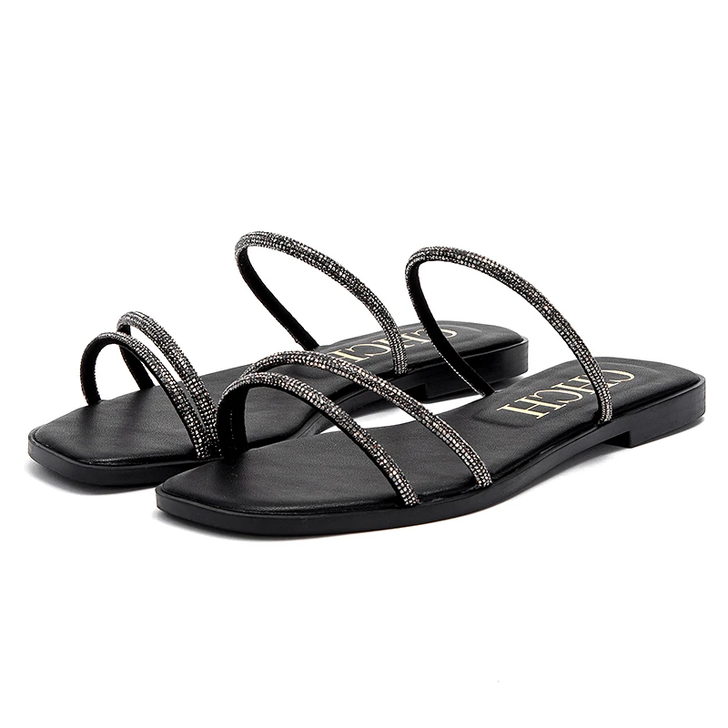 

Slippers Women's Beach Shoes 2024 New Cross embellishment Girl's Fashion Flat Slippers