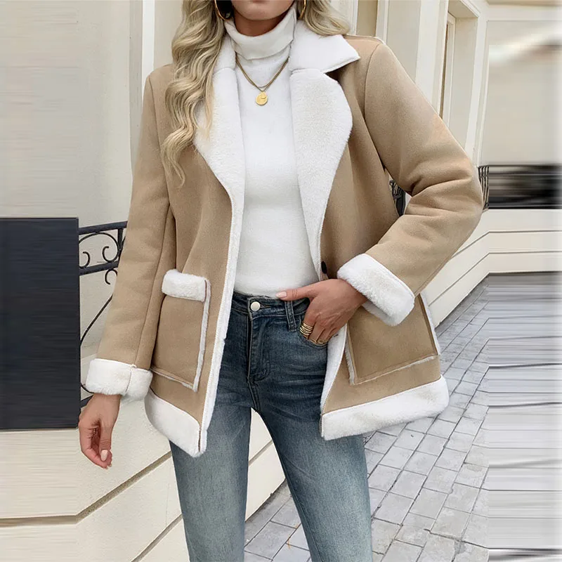 

Women's Clothing Single-Breasted Jackets Women's Vintage Lapel Full Sleeve Pocket Jacket Autumn Winter New Lady Casual Outwear