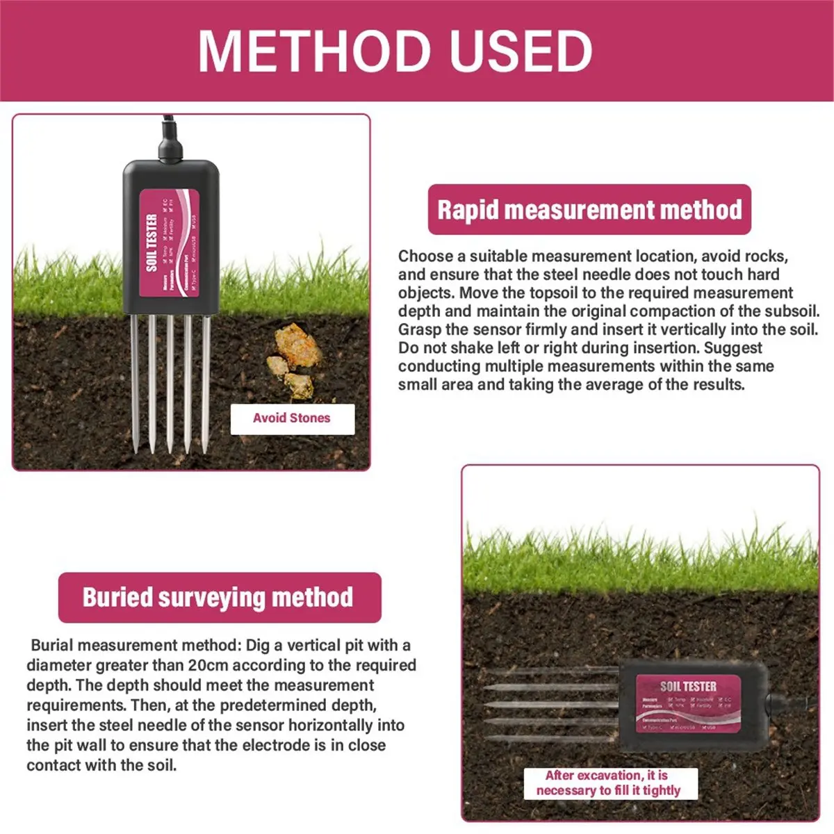 neeney Soil Sensor USB PH EC Moisture N P K Temperature Fertility Tester for Farming Gardening Real-Time Data Via Mobile App