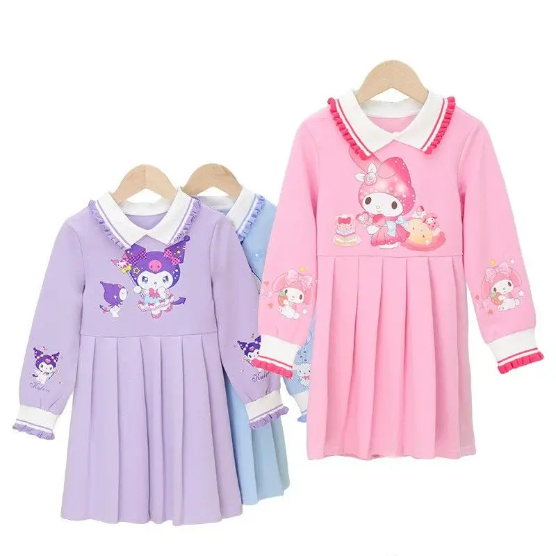 Cinnamoroll-Vestido de manga larga para niños, suéter de Anime Sanrios Kuromi, vestido de princesa Kawaii Melody, primavera y otoño