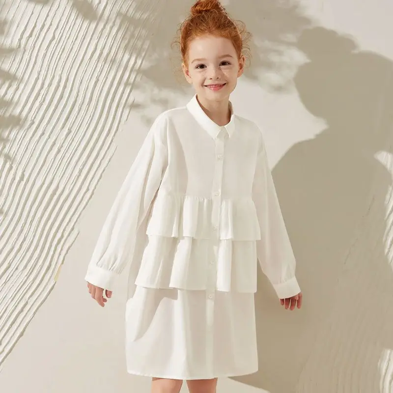 

Spring Autumn Girls Shirt Dress Children's Collar Solid Color Casual Korean Style Edition Dress for Kids
