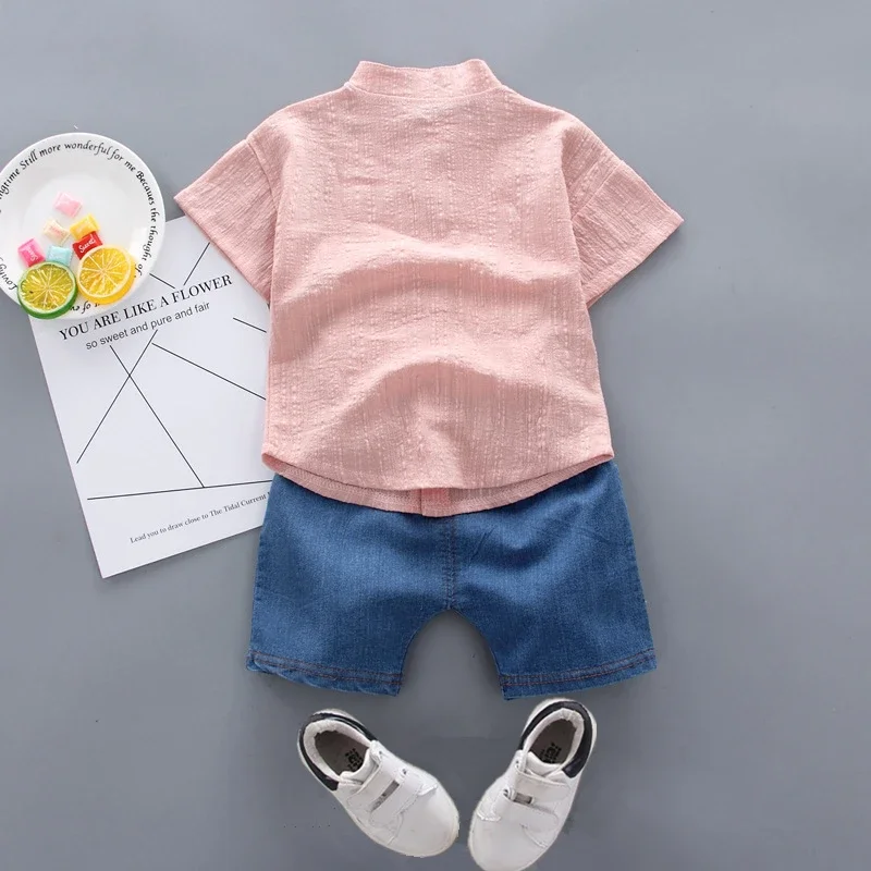 Conjunto infantil de camisa e shorts de algodão manga curta, roupas de meninos, desenhos animados, verão, novo, 1-4 anos, 2 peças