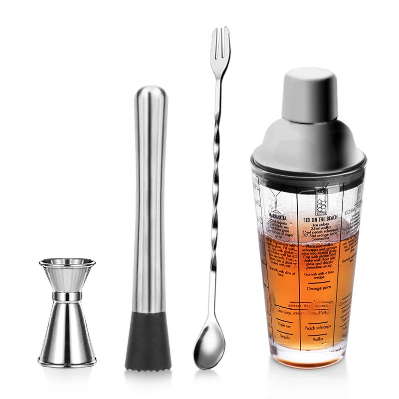 Three-stage Bartender With Recipe Cocktail Shaker Glass Shaker Set Cocktail Tool Hand Shake Cup Barware Kitchen Dining Bar Home