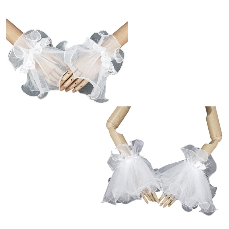 

Bride Elastic Wrist Cuffs Lovely Flared Shape Removable Fake Sleeves for Wedding Party White Lace Wrist Cuffs for Women