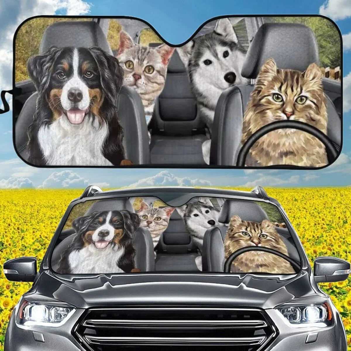 Puppy Pattern Windshield Sun Shade para carro, Proteção UV, Dobrável, Universal, Auto Janela Frontal, Sun Shades, Dur, Nova Moda, Bonito