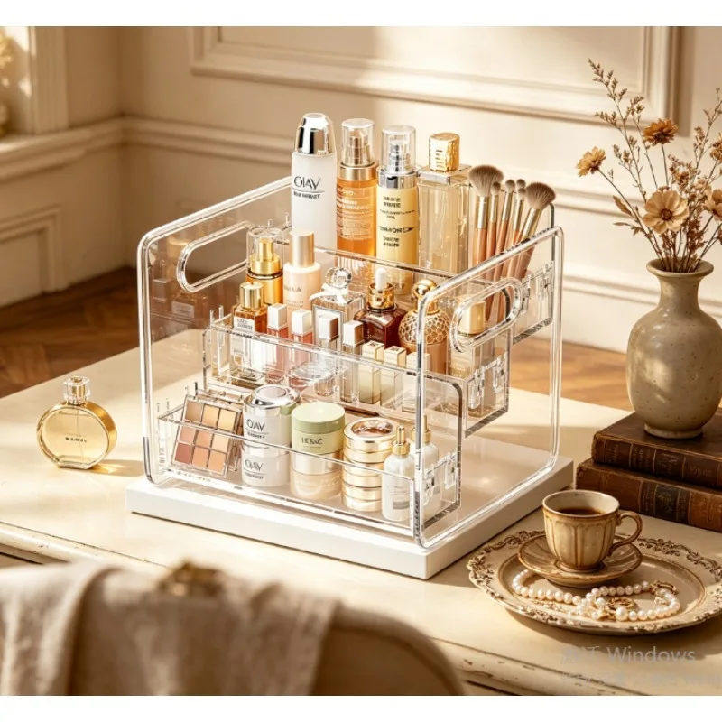 Acrylic Makeup Organizer, Transparent Tiered Storage Rack for Vanity Desk, Countertop Perfume Display Shelf, Clear Cosmetic Box