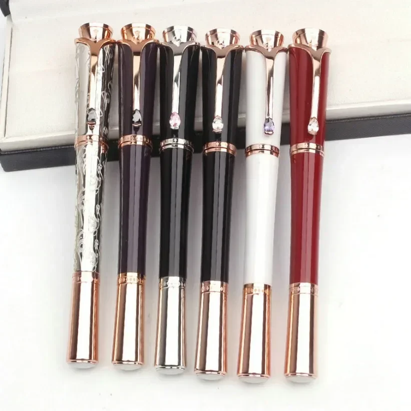 

High Quality MB Metal Ballpoint Rollerball Pen Lady Writing Pen with Teardrop Shape Diamond Stone Clip Writing Smooth
