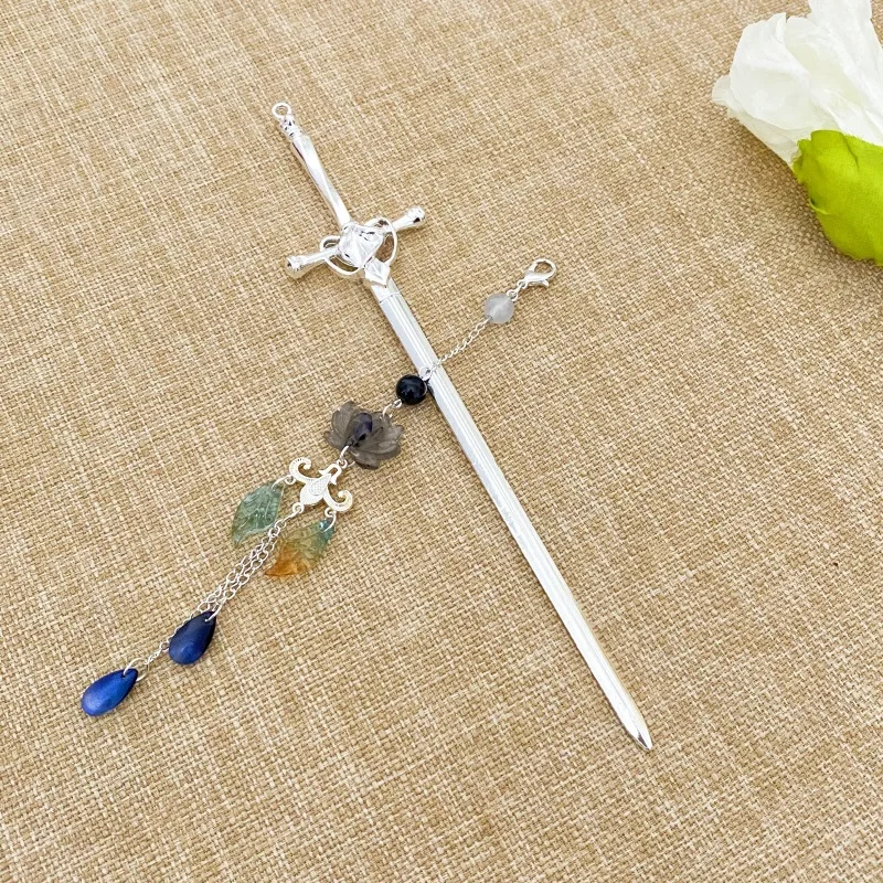 جديد النمط الصيني القديم السيف شرابة دبوس الشعر مع الراقية FeelHanfu أغطية الرأس الحصان الوجه تنورة تشيباو دبوس الشعر ملفوف دبوس الشعر