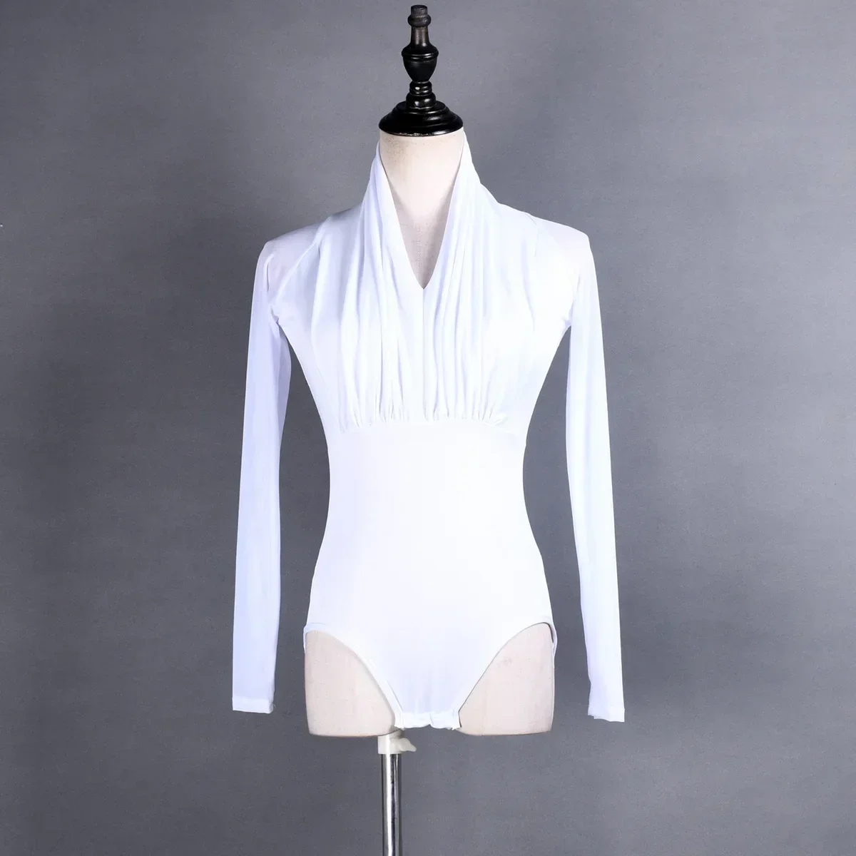 กระโปรงเต้นรำละติน2023ใหม่ Aldult หญิงเซ็กซี่หนึ่งชิ้นด้านบนประกบแขนตาข่ายเสื้อจับจีบรอบหน้าอก