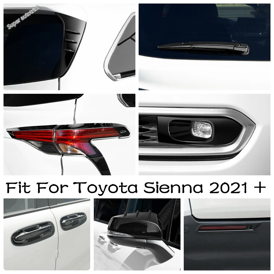 

Black Accessories Rearview Mirror Rain Visor / Taillights / Rear Window Wiper Nozzle Cover Trim For Toyota Sienna 2021 - 2023