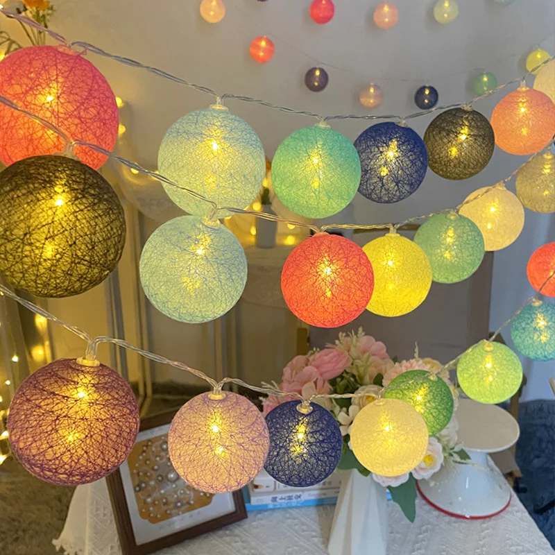 10/20LEDs String Lights Cotton Thread Balls Home Decoration Lamp for Party Wedding Color Light String Christmas Room Decorations