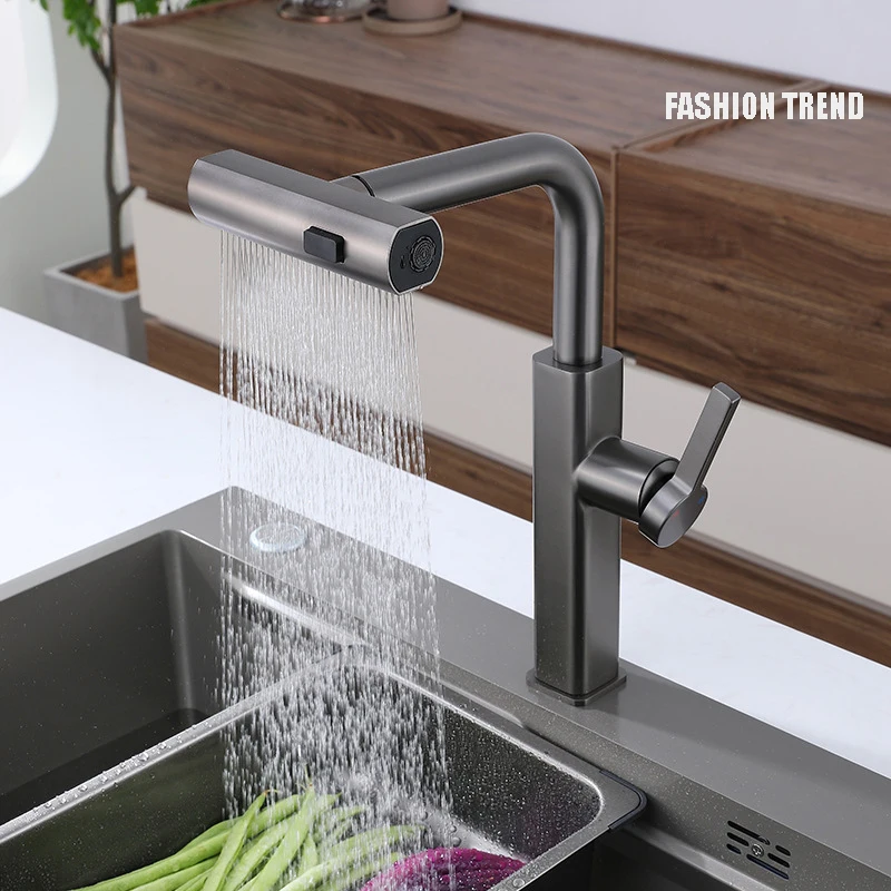 New Stainless Steel Gun Gray Kitchen Cold And Hot Dual-Use Pull Faucet Wash Basin Sink Faucet