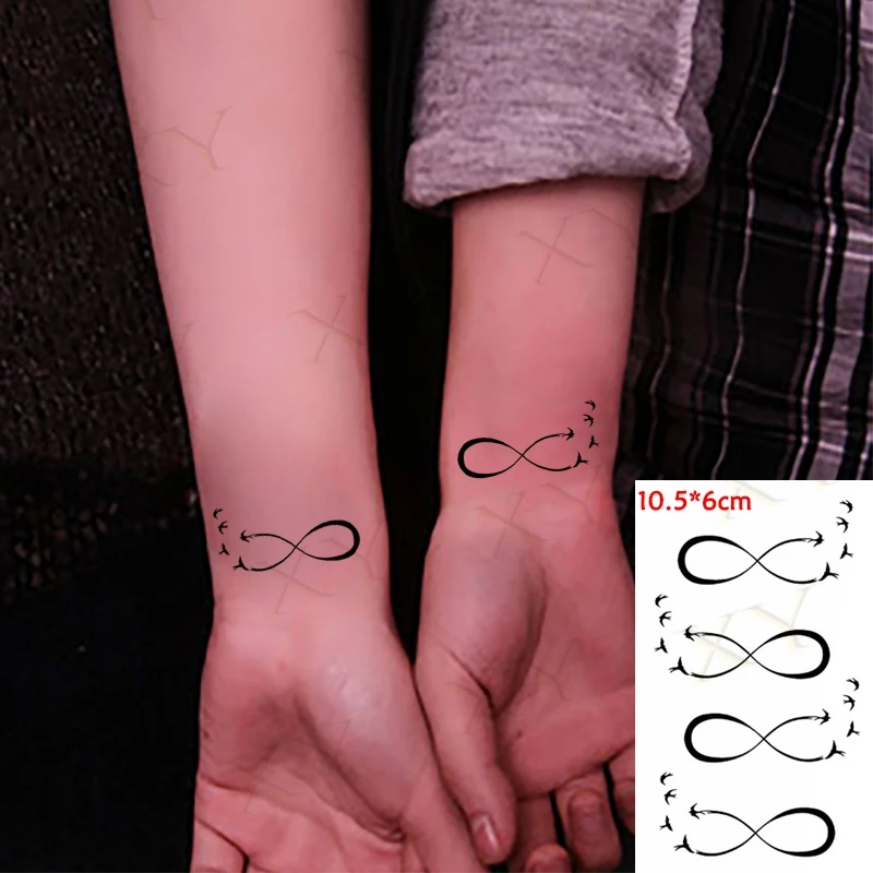 Waterproof Black Infinity Tattoo Small Feather Bird Sexy Women Body Hand Art Drawing Temporary Tattoo Stickers Men Finger Tatto