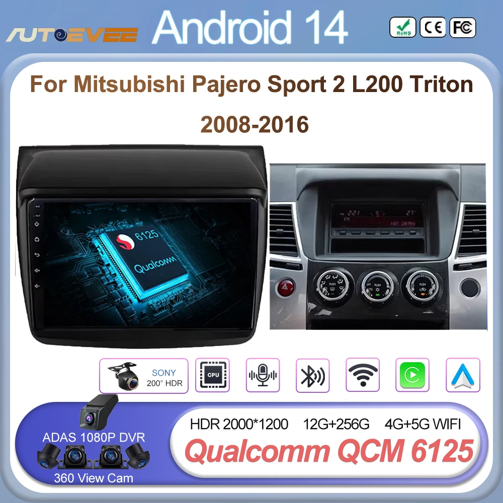 Android 14 For Mitsubishi Pajero Sport 2 L200 Triton 2008-2016 Car Radio Multimedia Player Navigation Stereo GPS 5G NO 2 DIN DVD