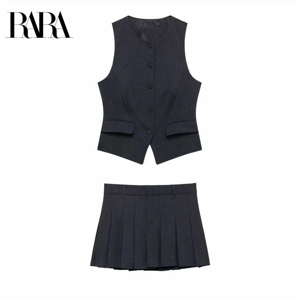 

2025 RARA sleeveless round neck slim solid color top + high waist pleated skirt short skirt suit spring women's clothing
