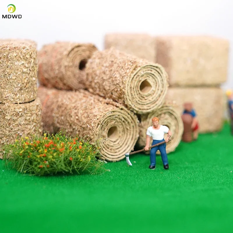 4pcs of Model Haystacks Square Circular Fake Straw Blocks Haystacks Doll Houses Miniature Scene Models Farm GardenDecoration