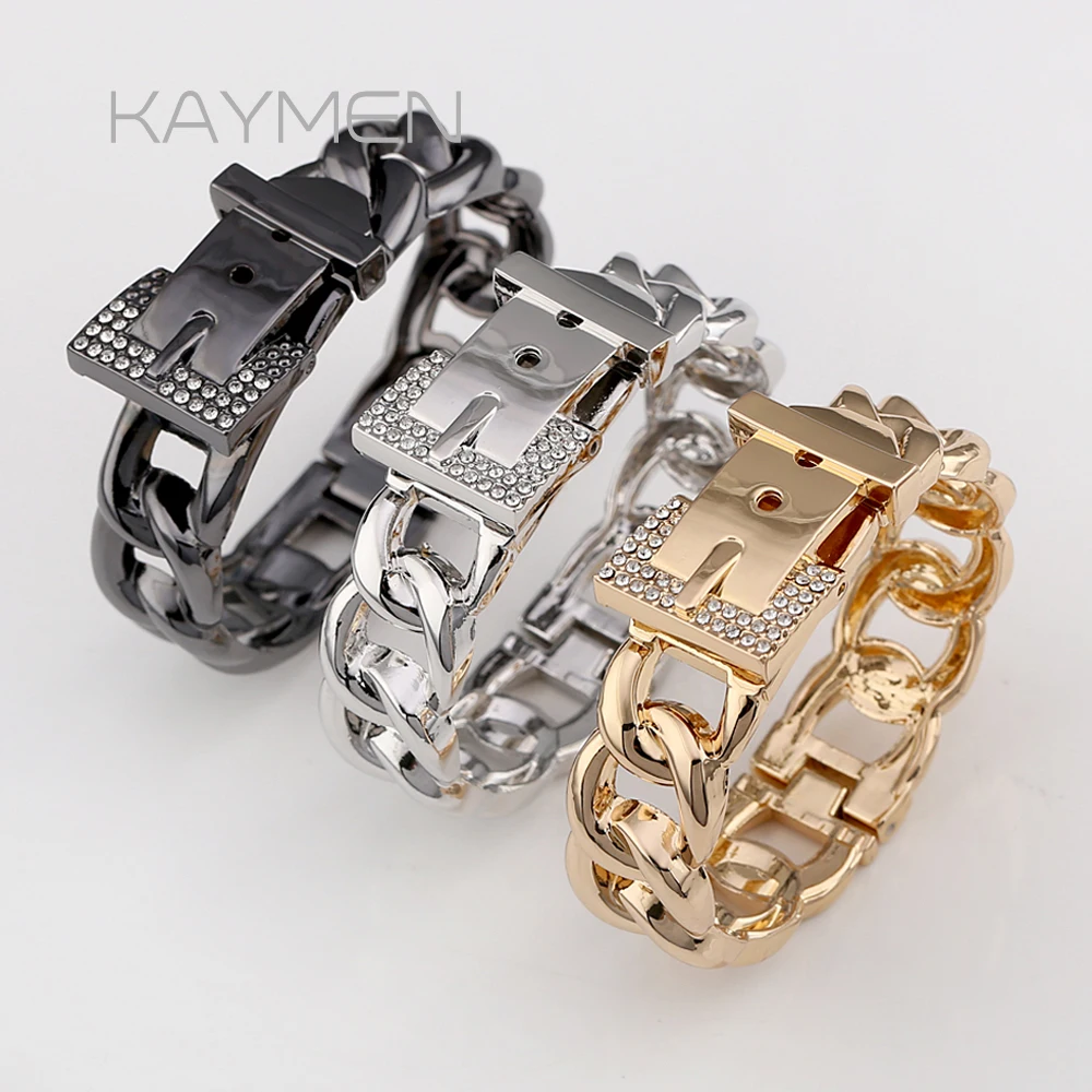 New Arrival Fashion Zinc-Alloy Rhinestones Cuff Bracelet Statement Bangle for Women Party Accessory Hands Jewelry