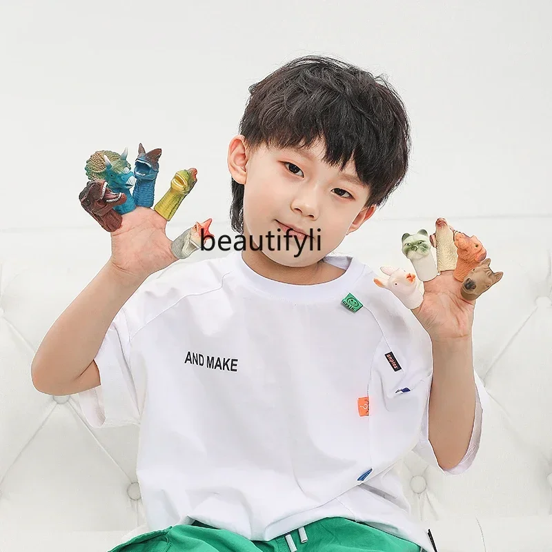 หัวไดโนเสาร์ตุ๊กตานิ้วมือกาวนุ่มปฏิสัมพันธ์ระหว่างพ่อแม่และลูกจําลองสัตว์ของเล่นเด็ก Tyrannosaurus Rex สัตว์ป่า