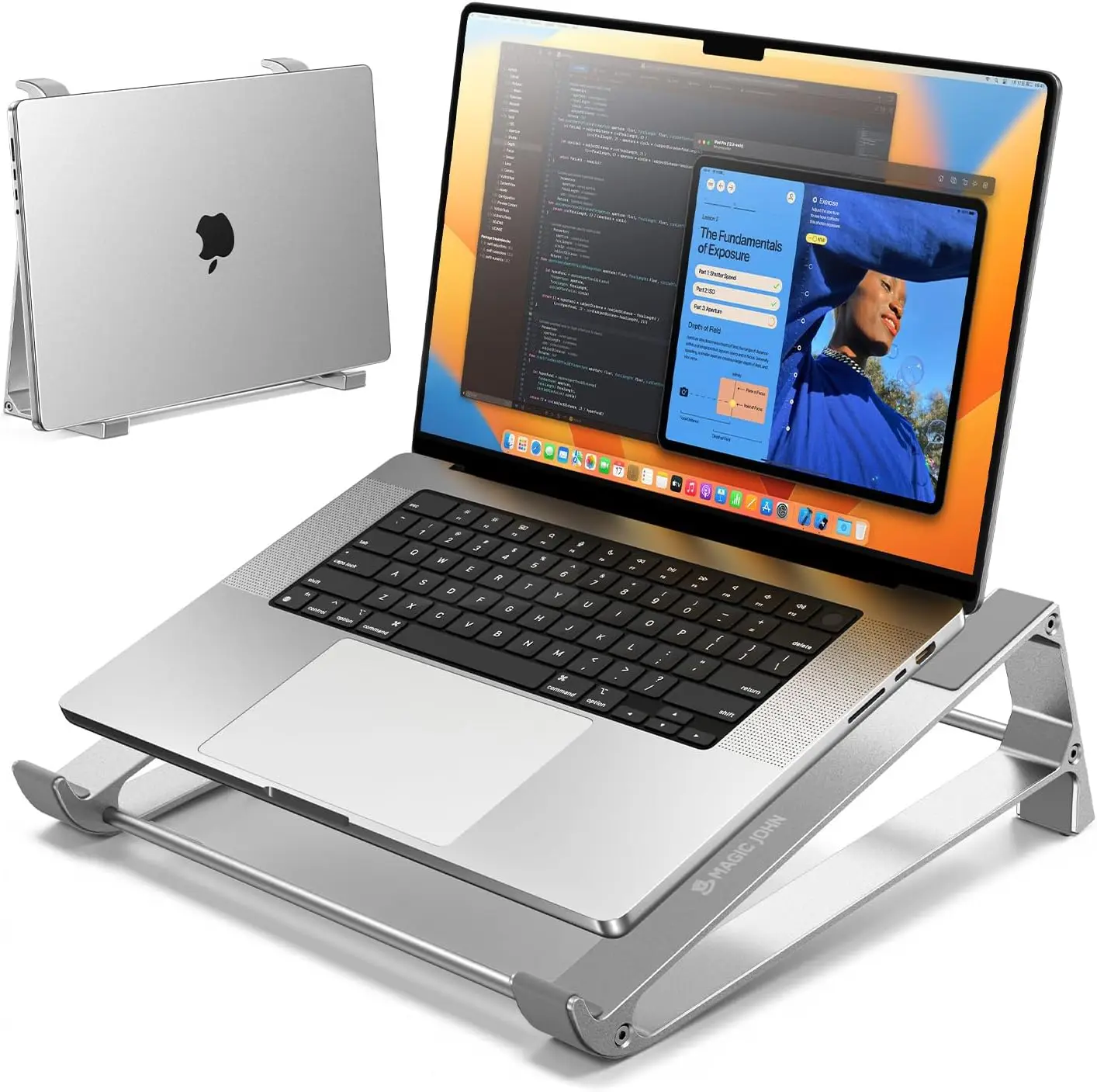 

Эргономичная алюминиевая подставка для ноутбука с охлаждением и отсеком для хранения, портативная подставка-райзер для MacBook, HP, Dell 10-17 дюймов