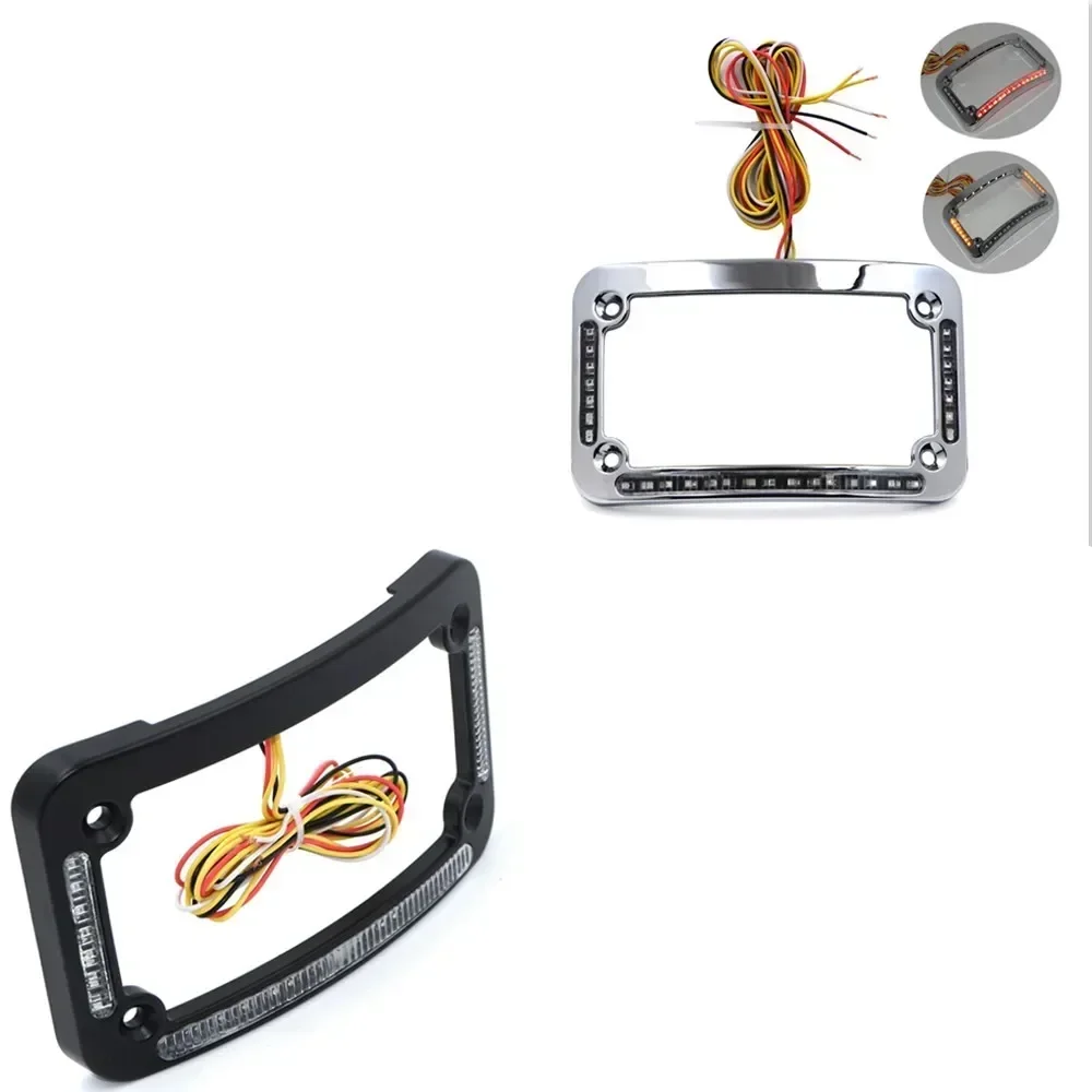 

Двойная изогнутая рамка для номерного знака мотоцикла с LED-подсветкой (для стоп-сигнала или поворотников) - хромированная отделка, запчасти для мотоциклов