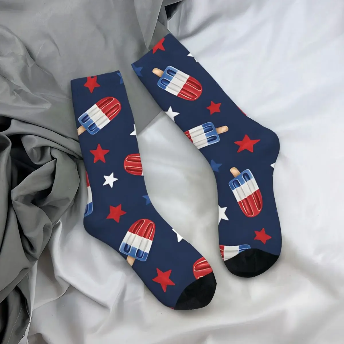 Calcetines de compresión con estampado de polos para hombre, medias Unisex de estilo callejero, sin costuras, Retro, rojo, blanco y azul, novedad, 4 de julio