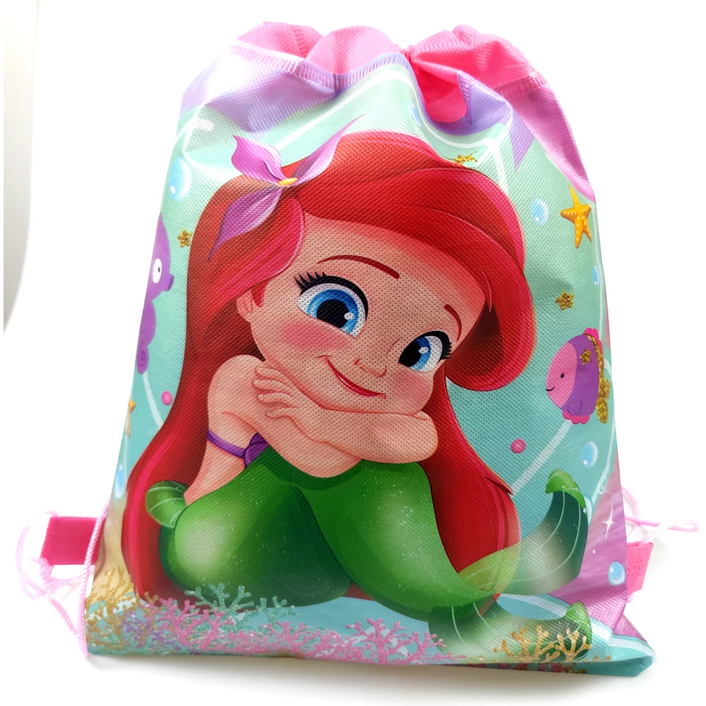 12pcs/lot Mermaid Theme Mochila Non-woven Fabrics Drawstring Birthday Party Kids Girls Favors Gifts Bags Decorations Backpack