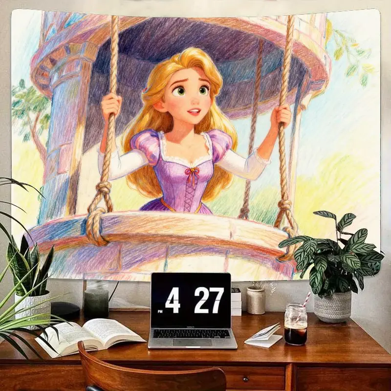 

1 шт. гобелен Диснея Рапунцель, фиолетовый настенный рисунок «Запутанная принцесса», кавайный полиэстер, декор для спальни в общежитии, сказочный подарок для девочек и