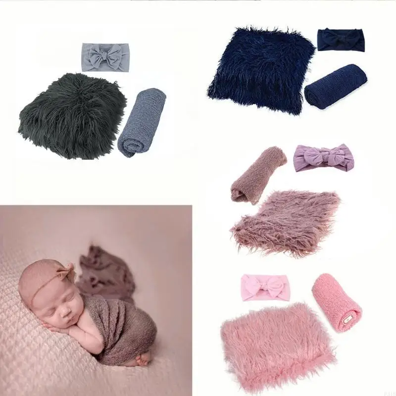 

Newborn Photo Headband &Photography Blanket Set DIY Infant Photo Blanket Swaddle Photography Props Wraps for Girl Boy P31B