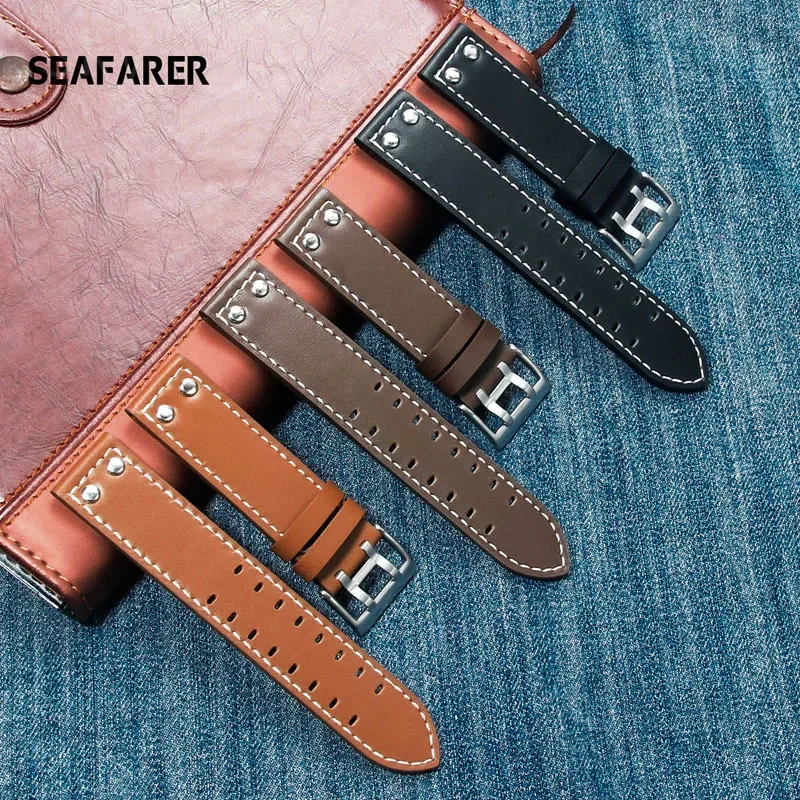 Genuine leather watchband 20mm 22mm for Hamilton brand watch straps black khaki brown with stainless steel buckle