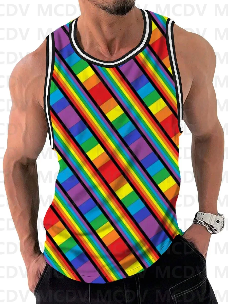 

Rainbow Print Round Neck Sleeveless Tank Top 3D Printed Tank Tops Men Summer Tops