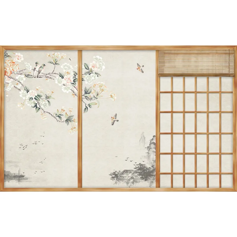 Customized products Wallpaper simulation wooden door Japanese tatami hotel background wall mural retro beauty salon Hanfu photo