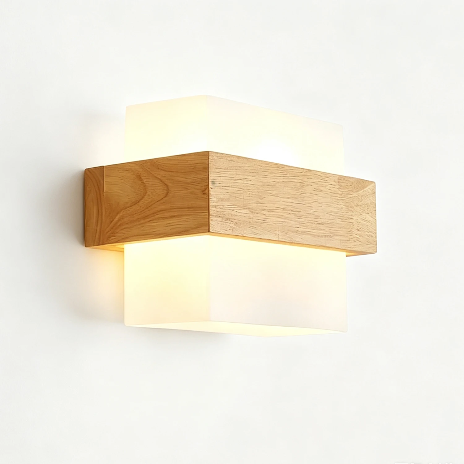 Indoor Solid Wood LED Wall Light Glass Lampshade E27 Wall Sconce Villa Stairs Hallway Balcony Bedroom Decor Wall Lamp