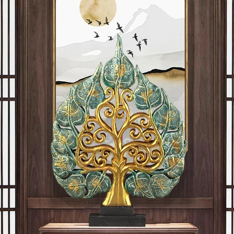 Thai handicrafts Solid wood Bodhi leaf ornament Hotel clubhouse Living room Tea room Desktop Zen decoration Opening gift