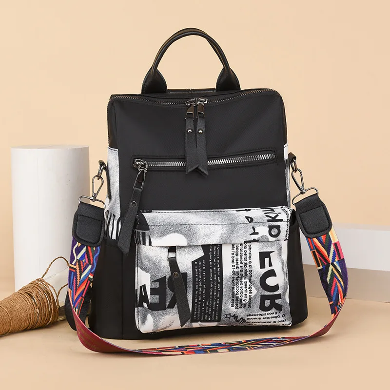 

Cool Women's Bag Oxford Cloth Backpack Fashion Color-Block Trendy School Bag Large Capacity Casual Double Shoulder Bags Gifts