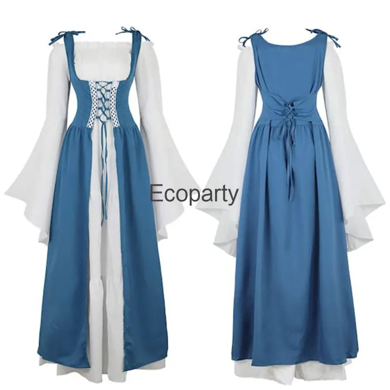 Frauen mittelalter liche Renaissance Kleid Retro Schnürung Korsett viktoria nischen Gothic lange Kleider Halloween Karneval Party Kostüm für Frauen