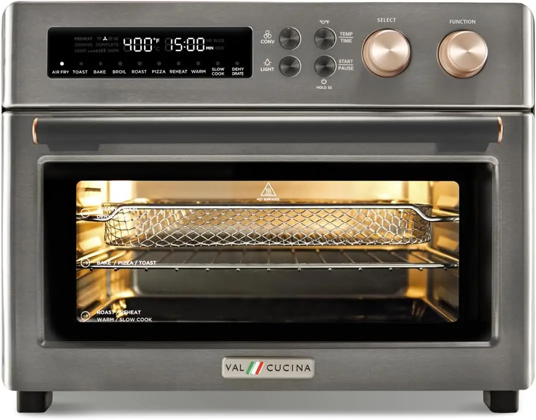 ryer Toaster Oven, Extra Large Countertop Convection Oven 10-in-1 Combo, 6-Slice Toast, Enamel Baking Pan